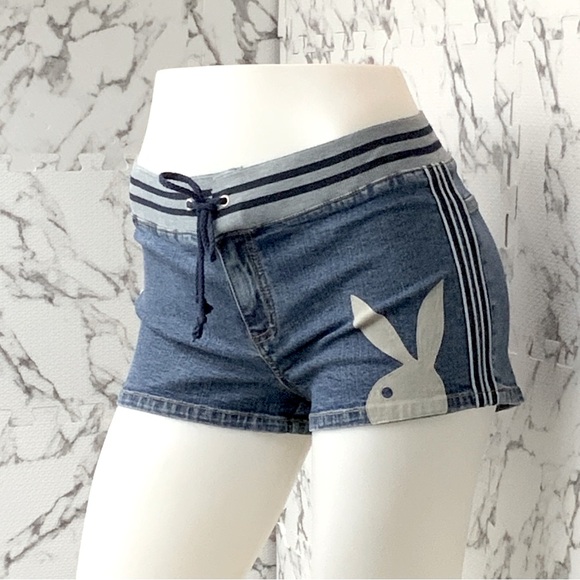 Women’s Playboy Mini Denim Short & Grey Bunny Genuine Suede